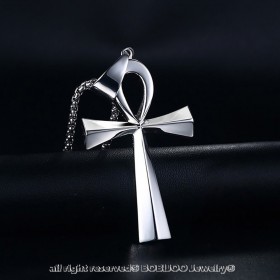 PE0085 BOBIJOO JEWELRY Ciondolo Croce della Vita 60mm Collana in Acciaio Inossidabile Argento