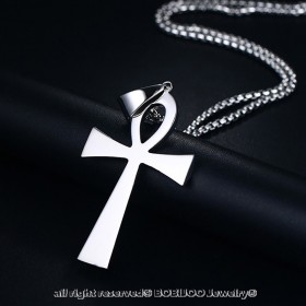 PE0085 BOBIJOO JEWELRY Cross of Life Pendant 60mm Stainless Steel Silver Necklace