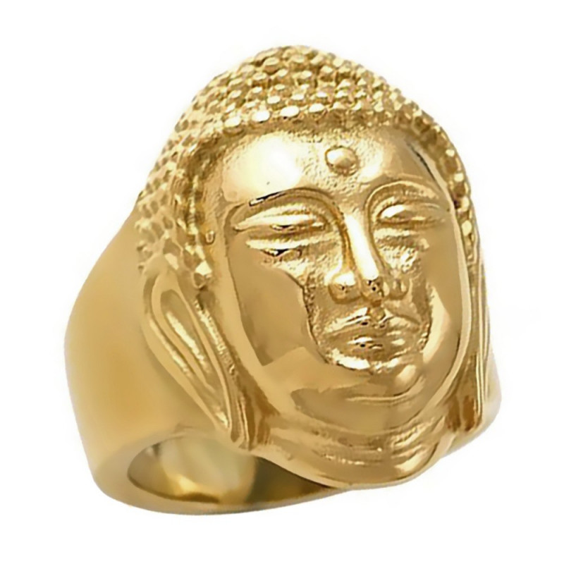 Bague Bouddha Paix Acier Or Chevalière  bobijoo