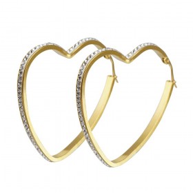 Boucles d'Oreilles Créoles Coeur Strass Acier Or bobijoo