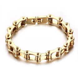 Bracelet Biker Chaine de Moto Acier Finition Or  bobijoo