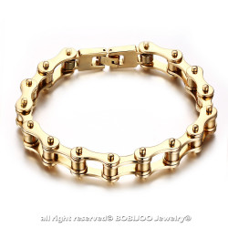 Bracelet Biker Chaine de Moto Acier Finition Or  bobijoo