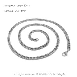 PE0117 BOBIJOO Jewelry Cadena de Malla de Frenar la cadena de 60 cm 4 mm de Acero Inoxidable