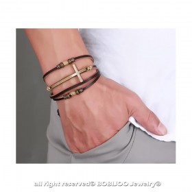 BR0253 BOBIJOO Jewelry Armband Gemischt Aus Braunem Leder Mit Charms In Form Eines Lateinischen Kreuzes